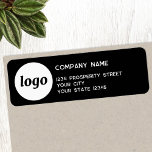 Etiqueta Endereço de devolução em preto da empresa de logot<br><div class="desc">Adicione seu próprio logotipo e nome e endereço da empresa a este simples,  minimalista e profissional carimbo de endereço de retorno para representar sua marca.</div>