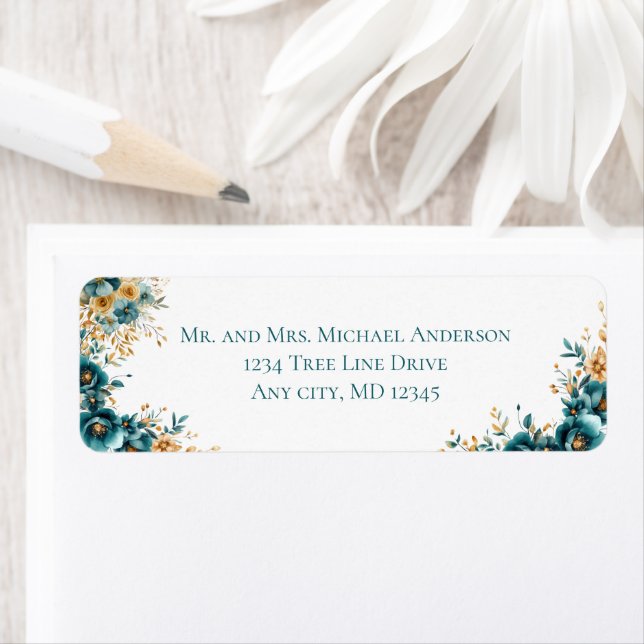 Etiqueta Endereço de Devolução Floral de Dourada Aquarela T (Insitu)