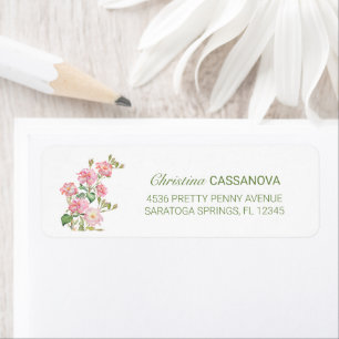 Etiqueta Endereço de devolução floral de Primavera cor-de-r