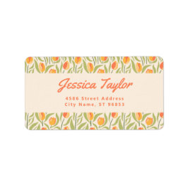 Etiqueta Endereço de Devolução Floral de Tulipa Retro Groov