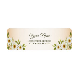 Etiqueta Endereço de Devolução Floral Dourado Branco de Cas