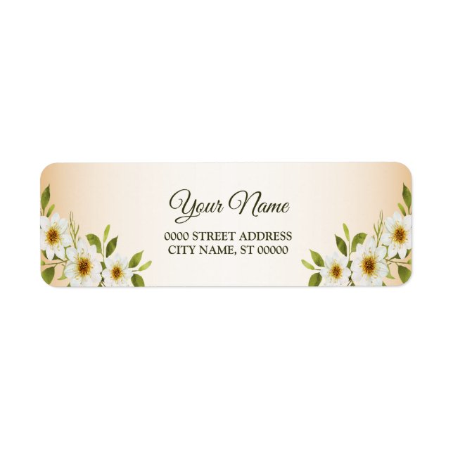 Etiqueta Endereço de Devolução Floral Dourado Branco de Cas (Frente)