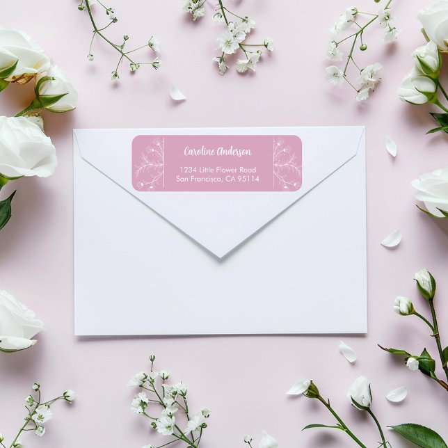 Etiqueta Endereço de Devolução Floral Rosa (Criador carregado)