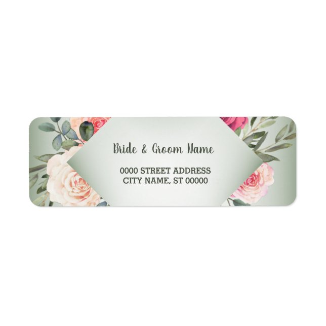 Etiqueta Endereço de Devolução Floral Rosa Rústico Verde Ca (Frente)
