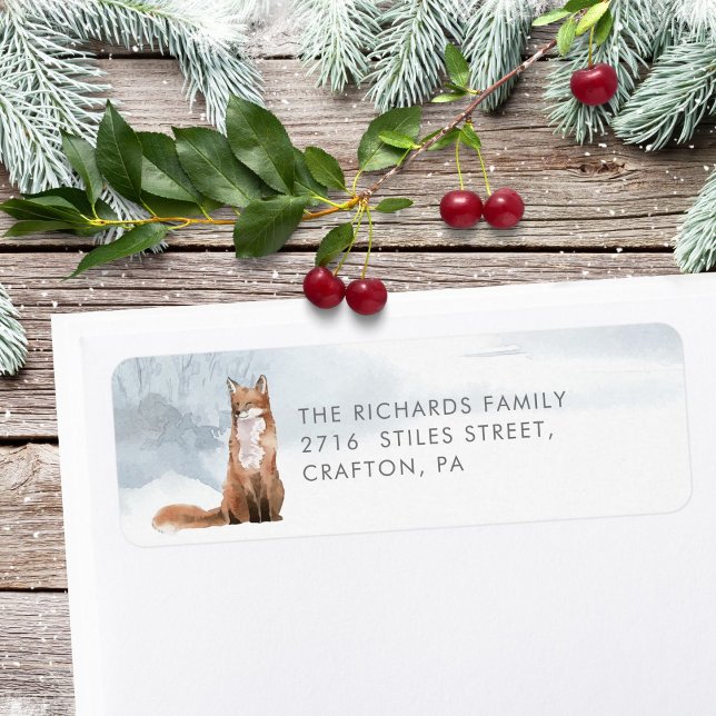 Etiqueta Endereço de Devolução Inverno Raposa Elegante (Return Address Winter Cute Fox Elegant Label)