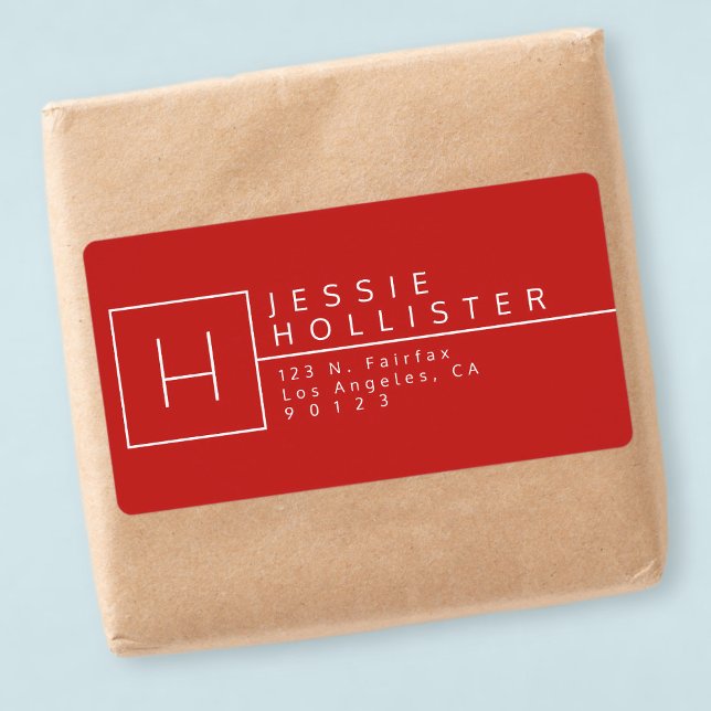 Etiqueta Endereço de devolução monograma vermelho e branco (Criador carregado)
