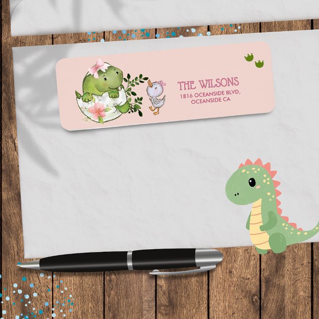Etiqueta Endereço de Devolução Personalizado com Dino e Pat (Custom Hatching Dino & Duckling Return Address Label)
