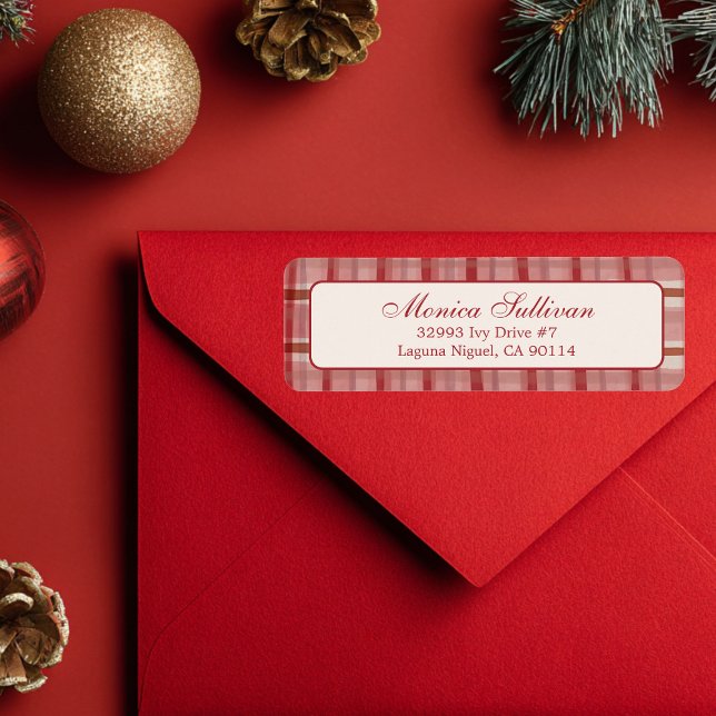 Etiqueta Endereço de Devolução PERSONALIZADO de Natal da Xa (Elegant Chic Watercolor Plaid Christmas Holiday CUSTOM Return Address Label
)