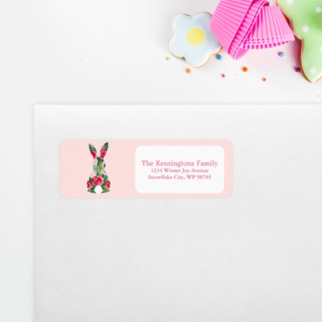 Etiqueta Endereço de devolução personalizado do Bunny da Pá (Floral Easter Bunny Personalized Return Address Label)