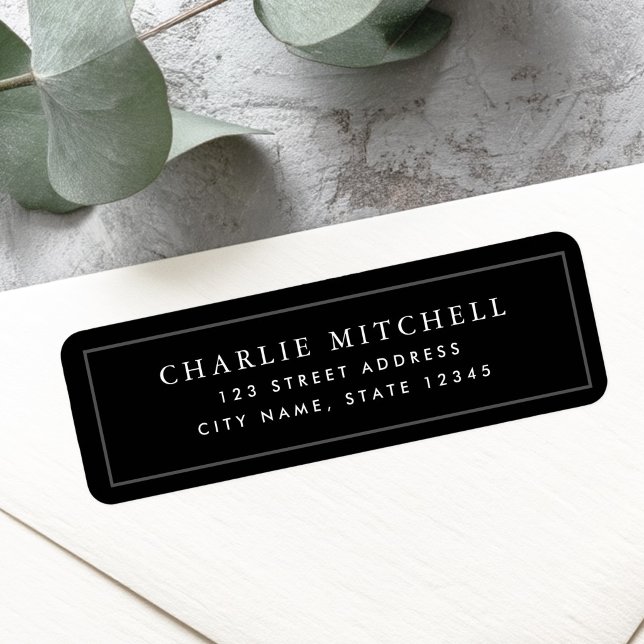 Etiqueta Endereço de devolução preto elegante (Elegant black return address label)
