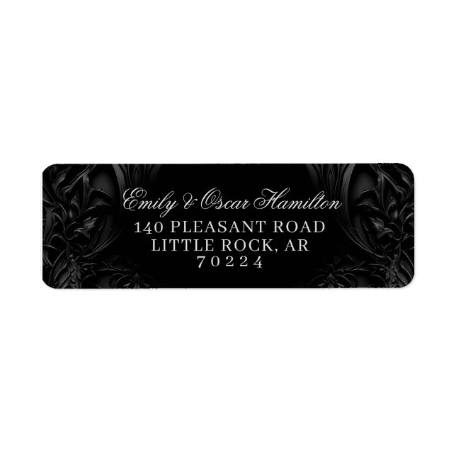 Etiqueta Endereço de Devolução Preto Gótico Damask Sombrio  (Frente)