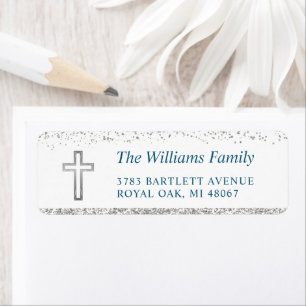 Etiqueta Endereço de devolução religiosa cruzada do Silver