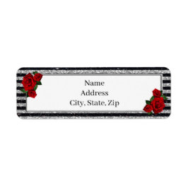 Etiqueta Endereço de faixas pretas do Rosa vermelha Silver