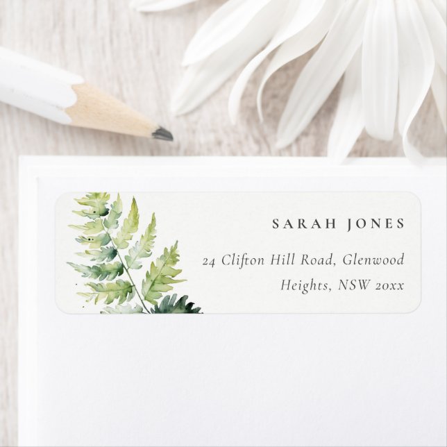 Etiqueta Endereço de Folhagem Fern Verde Mínimo (Insitu)