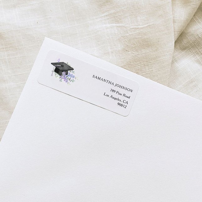 Etiqueta Endereço de formatura floral roxo lavanda (Criador carregado)