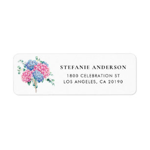 Etiqueta Endereço de Hydrangeas Azul e Cor-de-Água Rosa