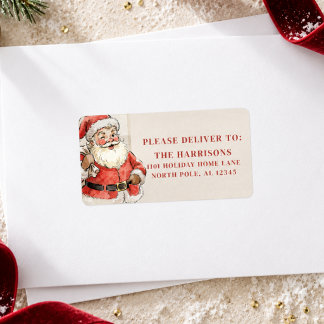 Etiqueta Endereço de Natal Personalizado com Papai Noel Vin