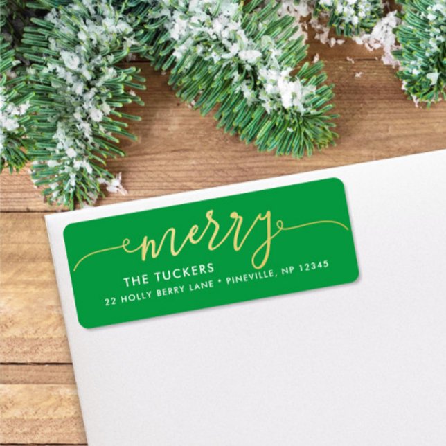 Etiqueta Endereço de Natal Verde Dourado e Brilhante do Scr (Criador carregado)
