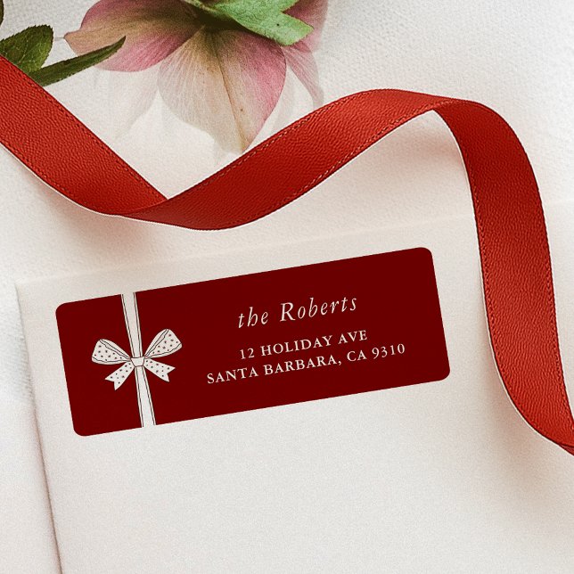 Etiqueta Endereço de Natal Vermelho do Arco de Fita Elegant (elegant ribbon and bow red Christmas return address labels)