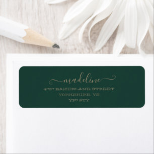 Etiqueta Endereço de Nome Verde Emerald do Script Elegante 