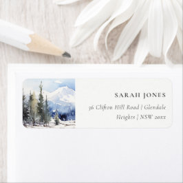 Etiqueta Endereço de Paisagem de Esqui da Montanha de Neve 