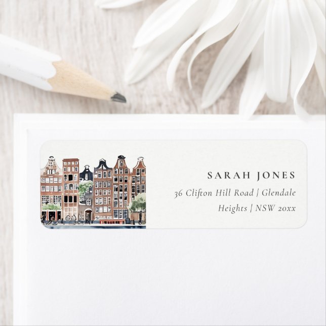 Etiqueta Endereço de Paisagem do Canal de Amesterdã (Insitu)