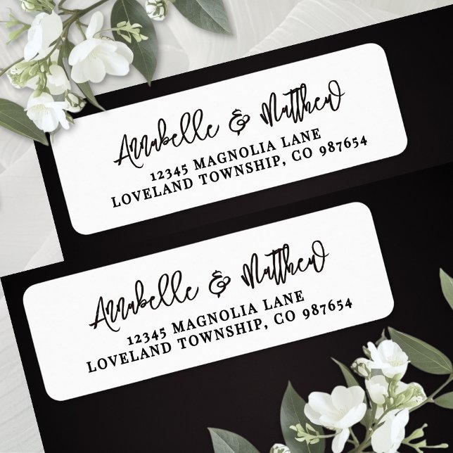 Etiqueta Endereço de Remetente com Fonte Simples Preto e Br (Simple Black White Script Return Address Label )