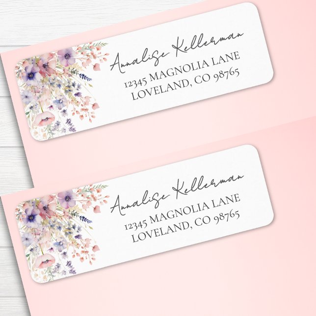 Etiqueta Endereço de Remetente Floral de Flores Silvestres (Wildflower Pastel Floral Return Address label)