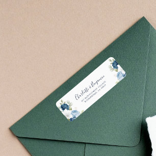 Etiqueta Endereço de Retorno Azul Dusty do Script Elegante