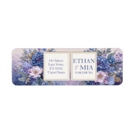 Etiqueta Endereço de Retorno Botânico Aquarela Azul Roxo