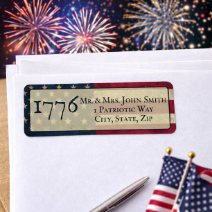 Etiqueta Endereço de Retorno da Bandeira Americana EUA 1776
