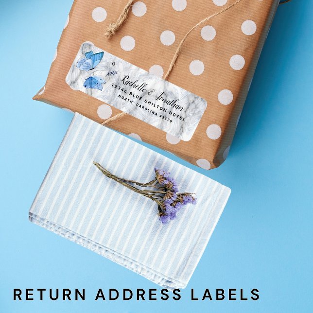 Etiqueta Endereço de retorno da borboleta azul Elegante (Criador carregado)