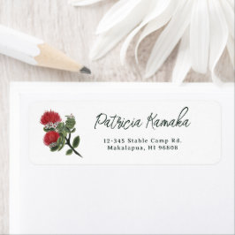 Etiqueta Endereço de Retorno da Flor Vermelha Lehua Havaian