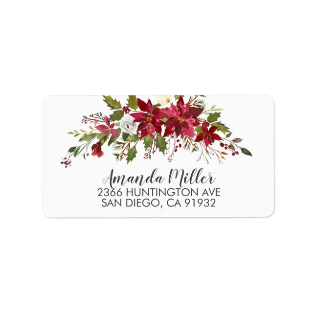Etiqueta Endereço de Retorno de Azevinho de Poinsettia Verm (Frente)