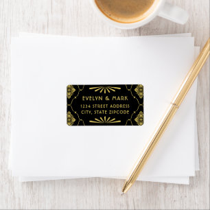 Etiqueta Endereço de Retorno de Casamento Art Déco Preto Vi