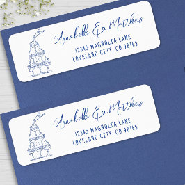 Etiqueta Endereço de Retorno de Casamento Azul Desenhado à