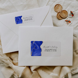 Etiqueta Endereço de Retorno de Casamento Azul Real Chic Do