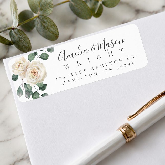 Etiqueta Endereço de Retorno de Casamento Botânico Rosa Bra (White Rose Botanical Wedding Return Address Label)