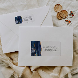 Etiqueta Endereço de Retorno de Casamento Chic Azul Naval D