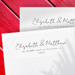 Etiqueta Endereço de retorno de casamento Chic minimalista<br><div class="desc">Composto por tipografia cursiva serif e playful. Tudo contra um pano de fundo de branco puro. Estes elementos são simples,  modernos,  minimalistas e leves. Este foi projetado pelo White Paper Birch Co. exclusivo para Zazzle. Disponível aqui: http://www.zazzle.com/whitepaperbirch</div>