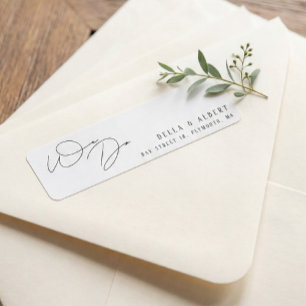 Etiqueta Endereço de Retorno de Casamento com Letra Moderna