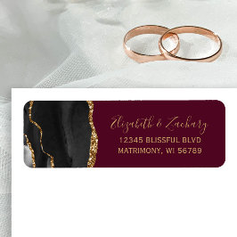 Etiqueta Endereço de Retorno de Casamento Dourado Preto Chi