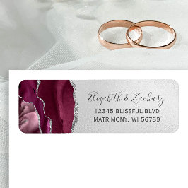 Etiqueta Endereço de Retorno de Casamento em Prata Burgundy
