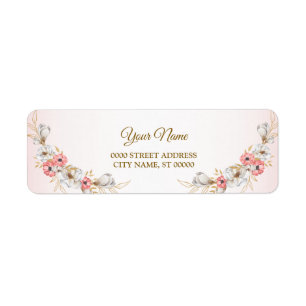 Etiqueta Endereço de Retorno de Casamento Floral Dourado Ro