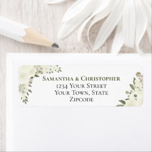 Etiqueta Endereço de Retorno de Casamento Floral Marfim Ele