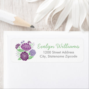Etiqueta Endereço de Retorno de Casamento Floral Roxo Capri