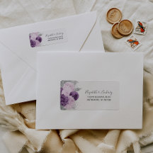 Endereço de Retorno de Casamento Floral Roxo Prata