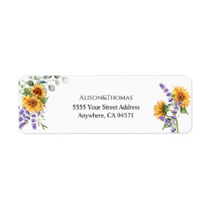 Etiqueta Endereço de Retorno de Casamento Girassol Lavanda