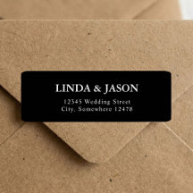 Endereço de Retorno de Casamento Minimalista Preto