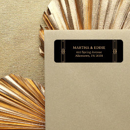Etiqueta Endereço de Retorno de Casamento Moderno Preto e D
